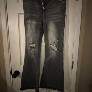 Edgy Distressed Black Flare Jeans